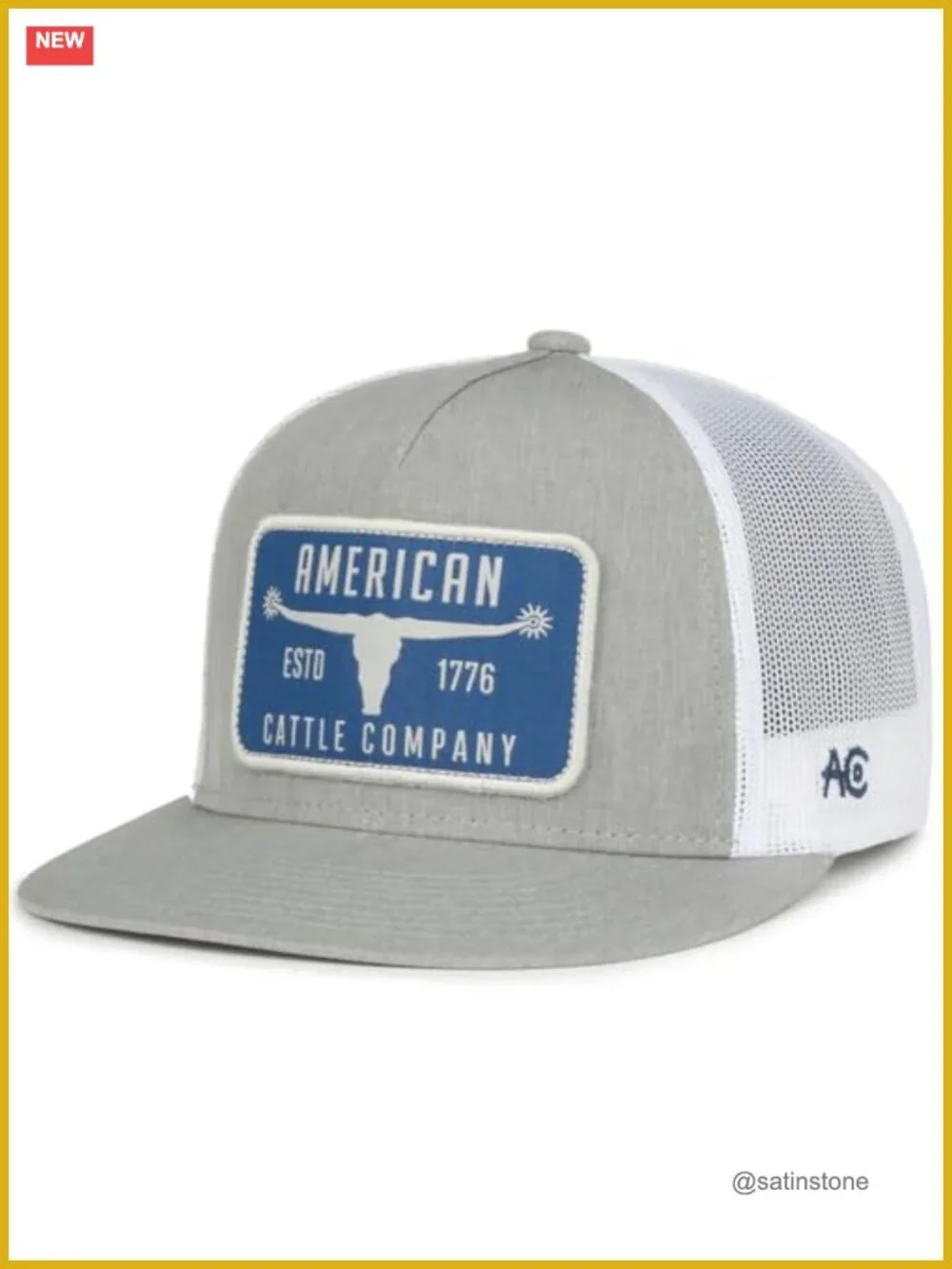 Adjustable Snapback Western Hat with Bull Spurs Patch - Mesh Back